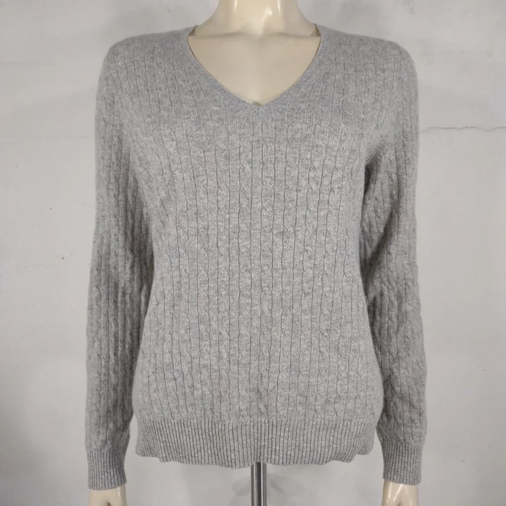 Charter Club gray 2-Ply 100% Cashmere cable knit pullover sweater ladies Medium - Picture 1 of 6